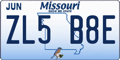 MO license plate ZL5B8E