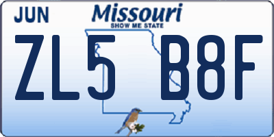 MO license plate ZL5B8F