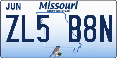 MO license plate ZL5B8N