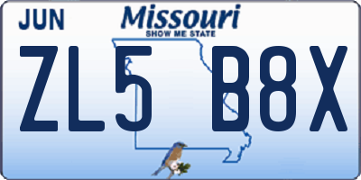 MO license plate ZL5B8X