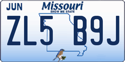 MO license plate ZL5B9J