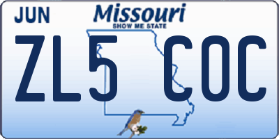 MO license plate ZL5C0C