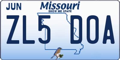 MO license plate ZL5D0A