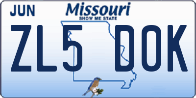 MO license plate ZL5D0K