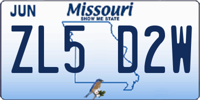 MO license plate ZL5D2W