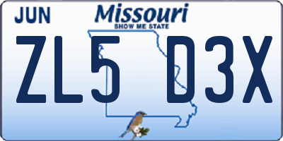 MO license plate ZL5D3X