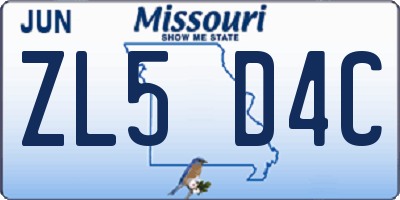 MO license plate ZL5D4C