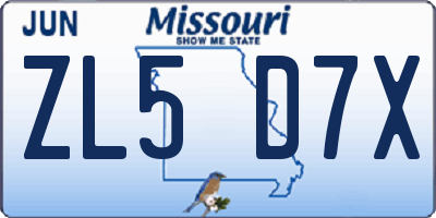 MO license plate ZL5D7X