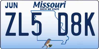 MO license plate ZL5D8K