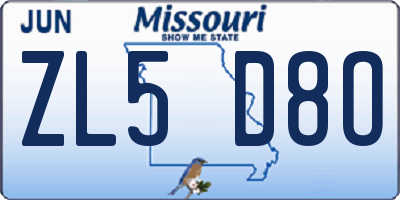 MO license plate ZL5D8O