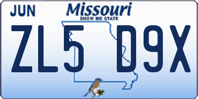 MO license plate ZL5D9X