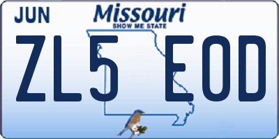 MO license plate ZL5E0D