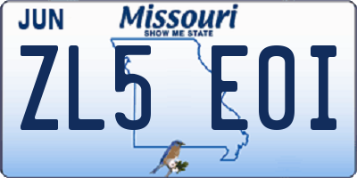 MO license plate ZL5E0I