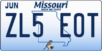 MO license plate ZL5E0T