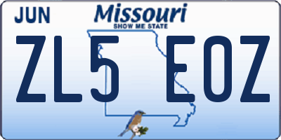 MO license plate ZL5E0Z