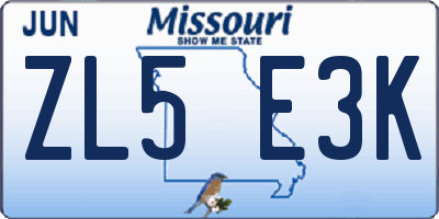 MO license plate ZL5E3K
