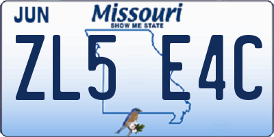 MO license plate ZL5E4C