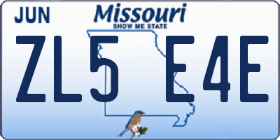MO license plate ZL5E4E