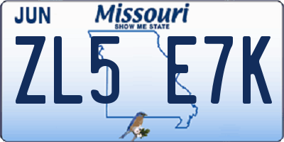 MO license plate ZL5E7K