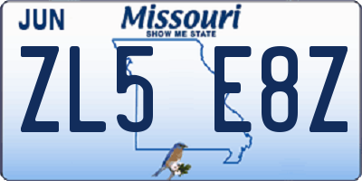 MO license plate ZL5E8Z