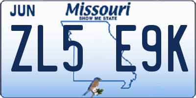 MO license plate ZL5E9K