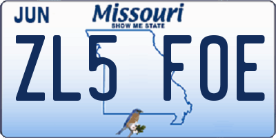 MO license plate ZL5F0E