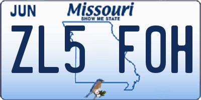 MO license plate ZL5F0H