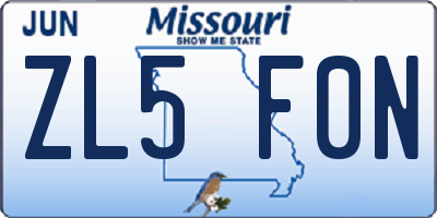 MO license plate ZL5F0N