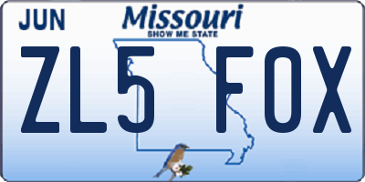 MO license plate ZL5F0X