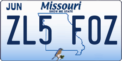 MO license plate ZL5F0Z