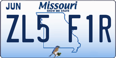 MO license plate ZL5F1R