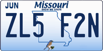 MO license plate ZL5F2N