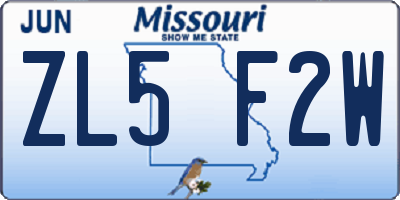 MO license plate ZL5F2W