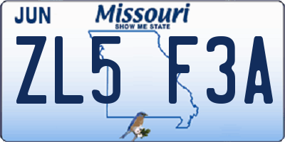 MO license plate ZL5F3A