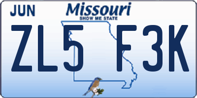 MO license plate ZL5F3K
