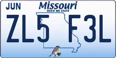 MO license plate ZL5F3L