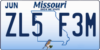 MO license plate ZL5F3M