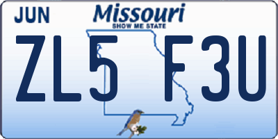 MO license plate ZL5F3U