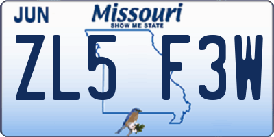 MO license plate ZL5F3W