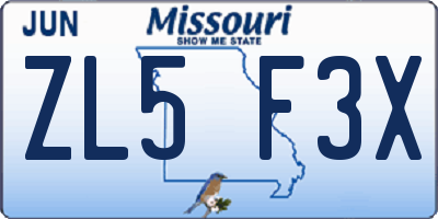 MO license plate ZL5F3X