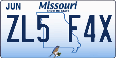 MO license plate ZL5F4X