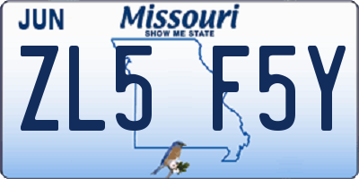 MO license plate ZL5F5Y