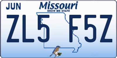 MO license plate ZL5F5Z