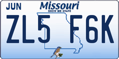 MO license plate ZL5F6K