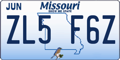 MO license plate ZL5F6Z