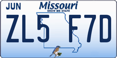 MO license plate ZL5F7D