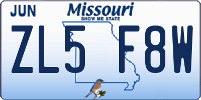 MO license plate ZL5F8W