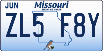 MO license plate ZL5F8Y