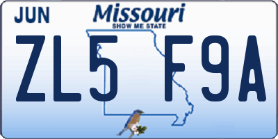 MO license plate ZL5F9A