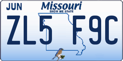 MO license plate ZL5F9C